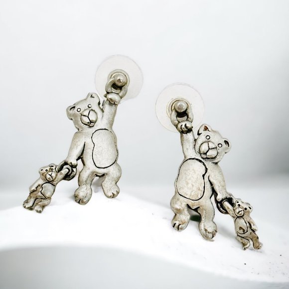 Jonette Jewelry (JJ) Bear Holding a Bear Earrings Vtg '80s - Picture 6 of 6